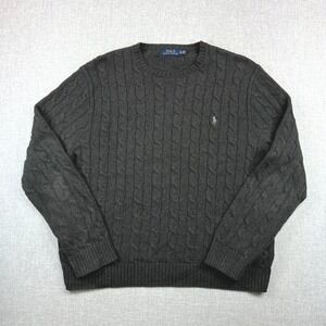 Polo Ralph Lauren Cable Knit Fisherman Sweater Men XL Gray Cotton Crewneck Prep